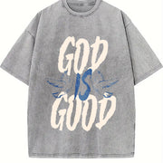 God is Good Christian Bible Verse Jesus vintage washed oversized T-shirt in Gray