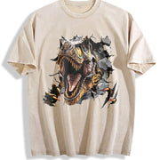 Retro 90s T-rex Dino Retro 2000s Nature Dinosaur Vintage Washed T-Shirt in Beige