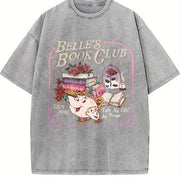 Belle's Book Club Book Cafe vintage washed oversized T-shirt in Gray