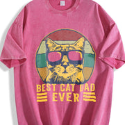 Best Cat Dad Ever the Original Cat Father Vintage Washed T-Shirt in Red
