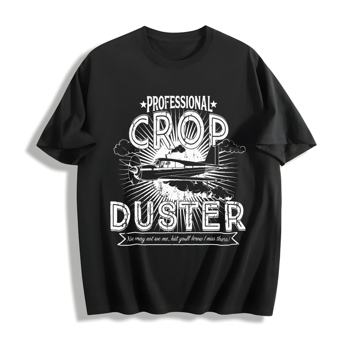 Professional Crop Duster Sarcastic Humor Farting for Guys Cotton T-Shirt in Black