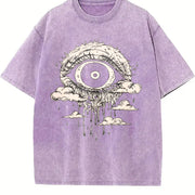 Gothic Evil Eye Dripping Cloud Sleeveless Tank Vintage Washed T-Shirt in Purple