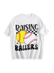 Retro Softball Baseball Cotton T-Shirt in White