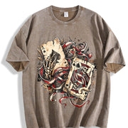 Grunge Vibe for Urban Explorers: Ace of Spades & King Of Vintage Washed T-Shirt in Brown