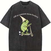 Mama Frog Off to Commit Mom Foolery Frog Scooter for Mom Vintage Washed T-Shirt in Black