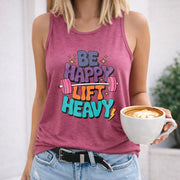 Be Happy Lift Heavy Crew-neck Sleeveless Vest Outdoor Women's Color Cotton Tank Top in Red