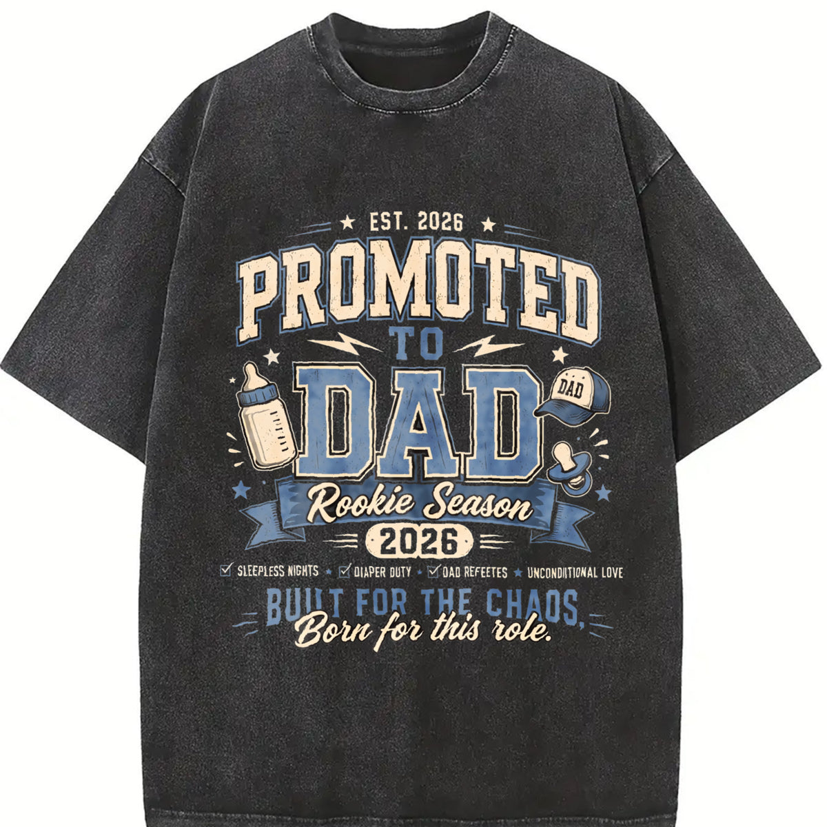 Promoted to Dad Rookie Season Vintage Washed T-Shirt in Black