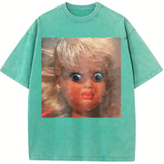Creepy Doll Face Vintage Washed T-Shirt in Blue