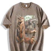 Otters 90s Retro Moon Animal Vintage Washed T-Shirt in Brown