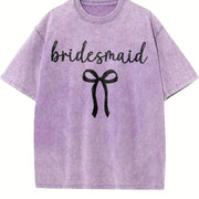 Bride Bridesmaid Bow Vintage Washed T-Shirt in Purple
