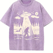 Bigfoot Ufo Retro 90s Vintage Washed T-Shirt in Purple
