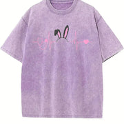 Stethoscope Bunny Ear Cute Heartbeat Easter Bunny Nurse Vintage Washed T-Shirt in Purple