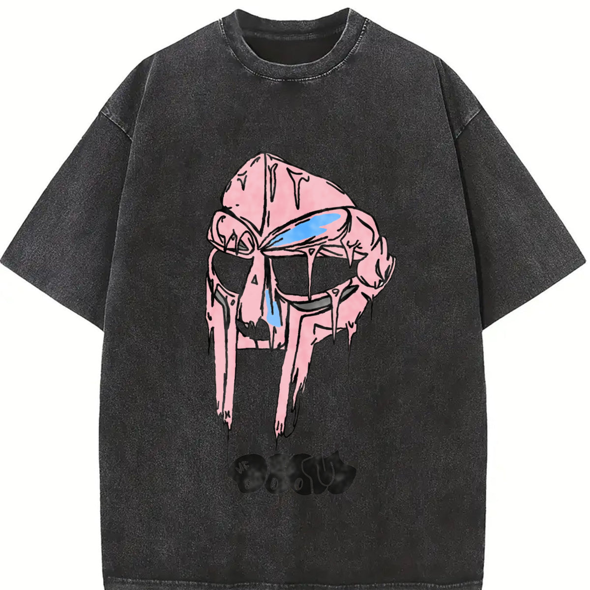Rapper Mf Doom Madvillain Metal Mask Face Hip Hop Rap vintage washed oversized T-shirt in Black