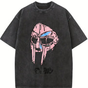 Rapper Mf Doom Madvillain Metal Mask Face Hip Hop Rap vintage washed oversized T-shirt in Black