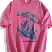 Retro Sloth Riding a Boar 90s Vintage Washed T-Shirt in Red