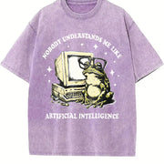 Popular AI Frog Vintage Washed T-Shirt in Purple