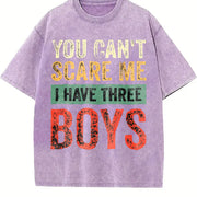 You Can't Scare Me I Have Three Boys Vintage Washed T-Shirt in Purple