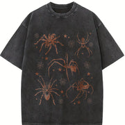 Spider Tattoo Retro Web Insect Vintage Washed T-Shirt in Black