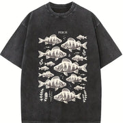 Perch Fish 90s Retro ® Fisherman Y2k Vintage Washed T-Shirt in Black