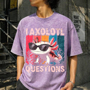 I Axolotl Questions Retro Vintage Washed T-Shirt in Purple