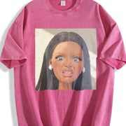 Shocked Glam Doll Portrait Vintage Washed T-Shirt in Red