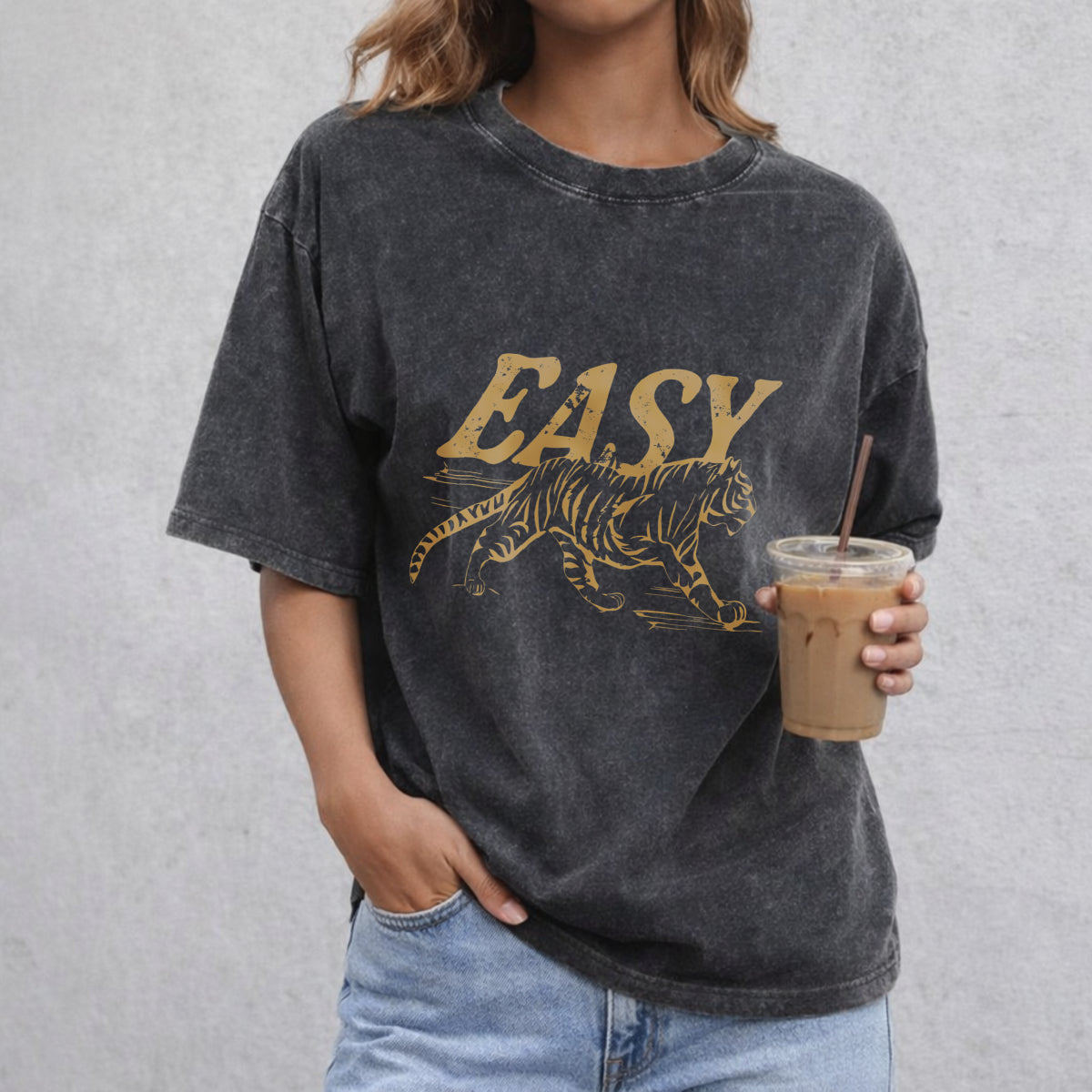 Easy Tiger vintage washed oversized T-shirt in Black