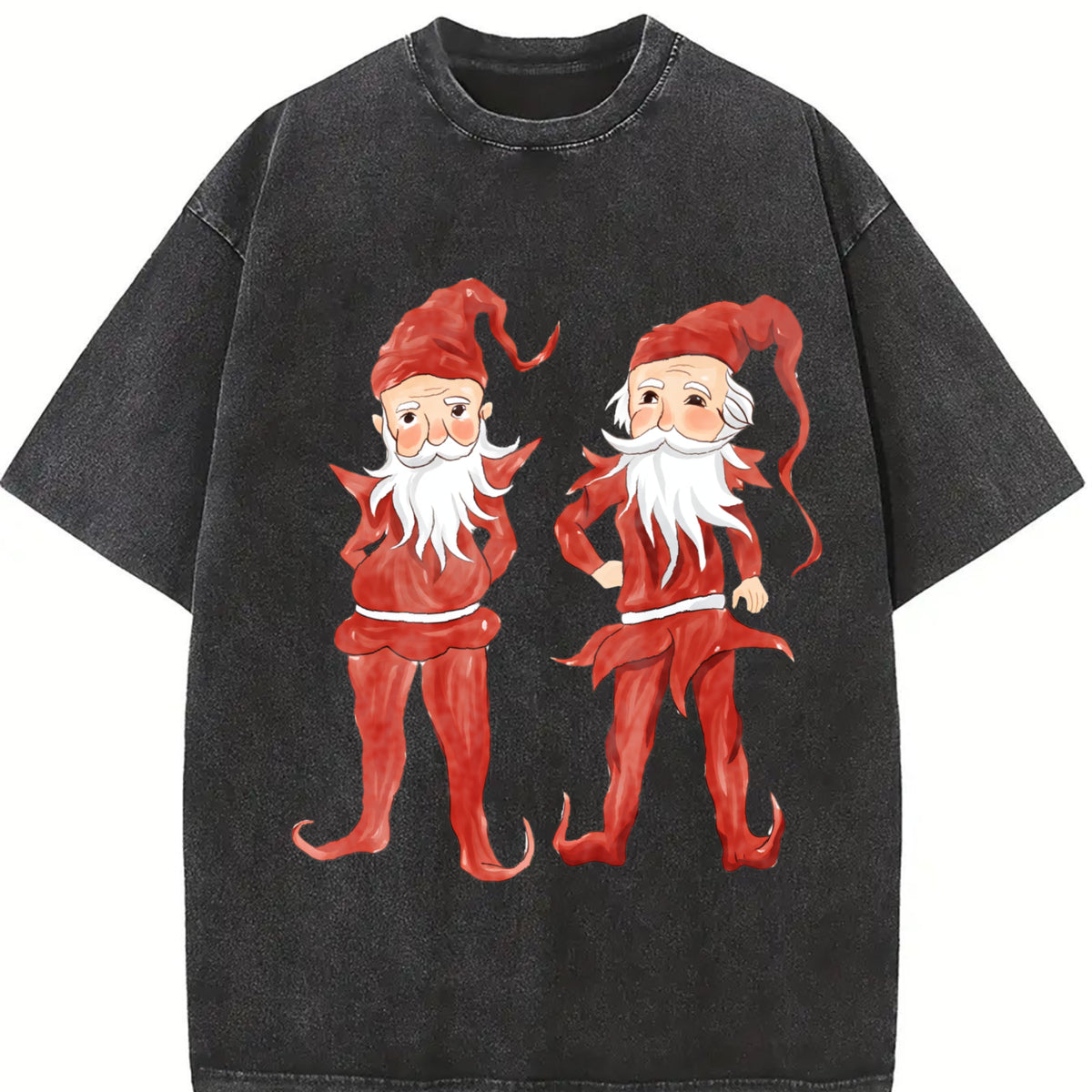 Retro Christmas Elves Teenager Vintage Washed T-Shirt in Black