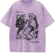 Born to Dilly Dally Frog Vintage Washed T-Shirt in Purple