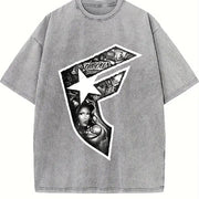 Retro with Bold Geometric Vintage Washed T-Shirt in Gray