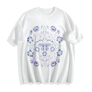 Gothic Garden Dark Academia Floral Skull Creepy Cute Cotton T-Shirt in White