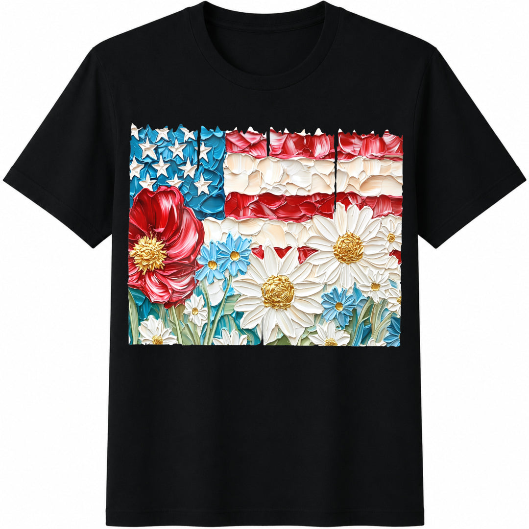 Floral 4th of July Cotton T-Shirt in Black