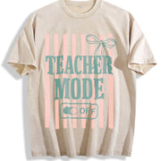 Teacher Mode Off Coquette Bow Retro Break Pastel Vintage Washed T-Shirt in Beige