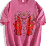 Occult Red Hand & All-seeing Eye Sleeveless Tank Vintage Washed T-Shirt in Red