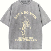 Let's Do this Before Anxiety Kicks In Rabbit vintage washed oversized T-shirt in Gray