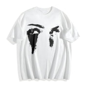 Abstract Black and White Faces Cotton T-Shirt in White
