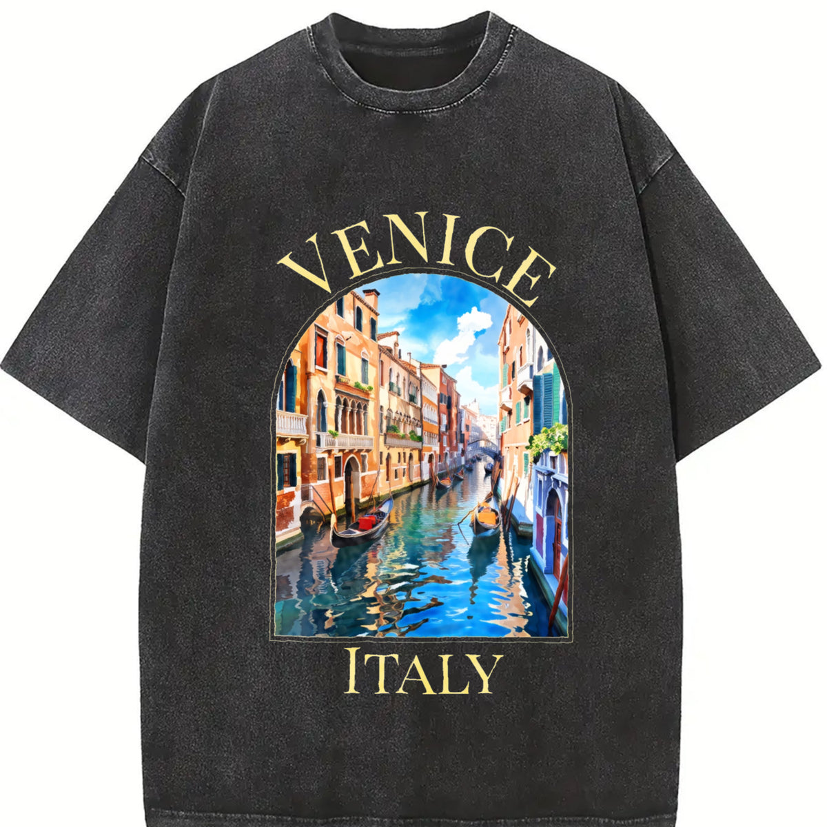Venice Italy Canals Vintage Washed T-Shirt in Black