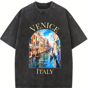 Venice Italy Canals Vintage Washed T-Shirt in Black