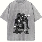 Basketball: Character Letter Short Sleeved Vintage Washed T-Shirt in Gray