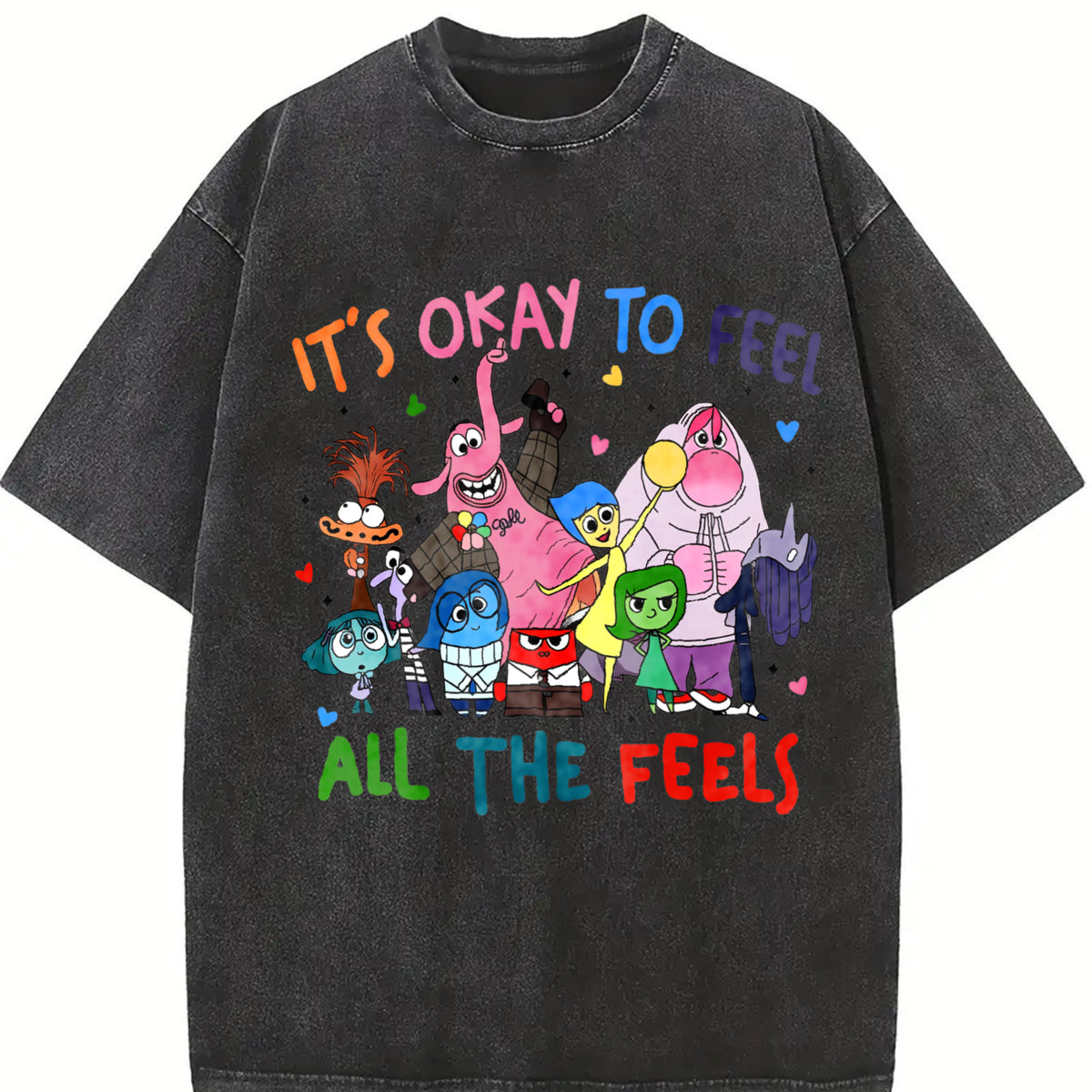 It's Okay to Feel All the Feels Vintage Washed T-Shirt in Black
