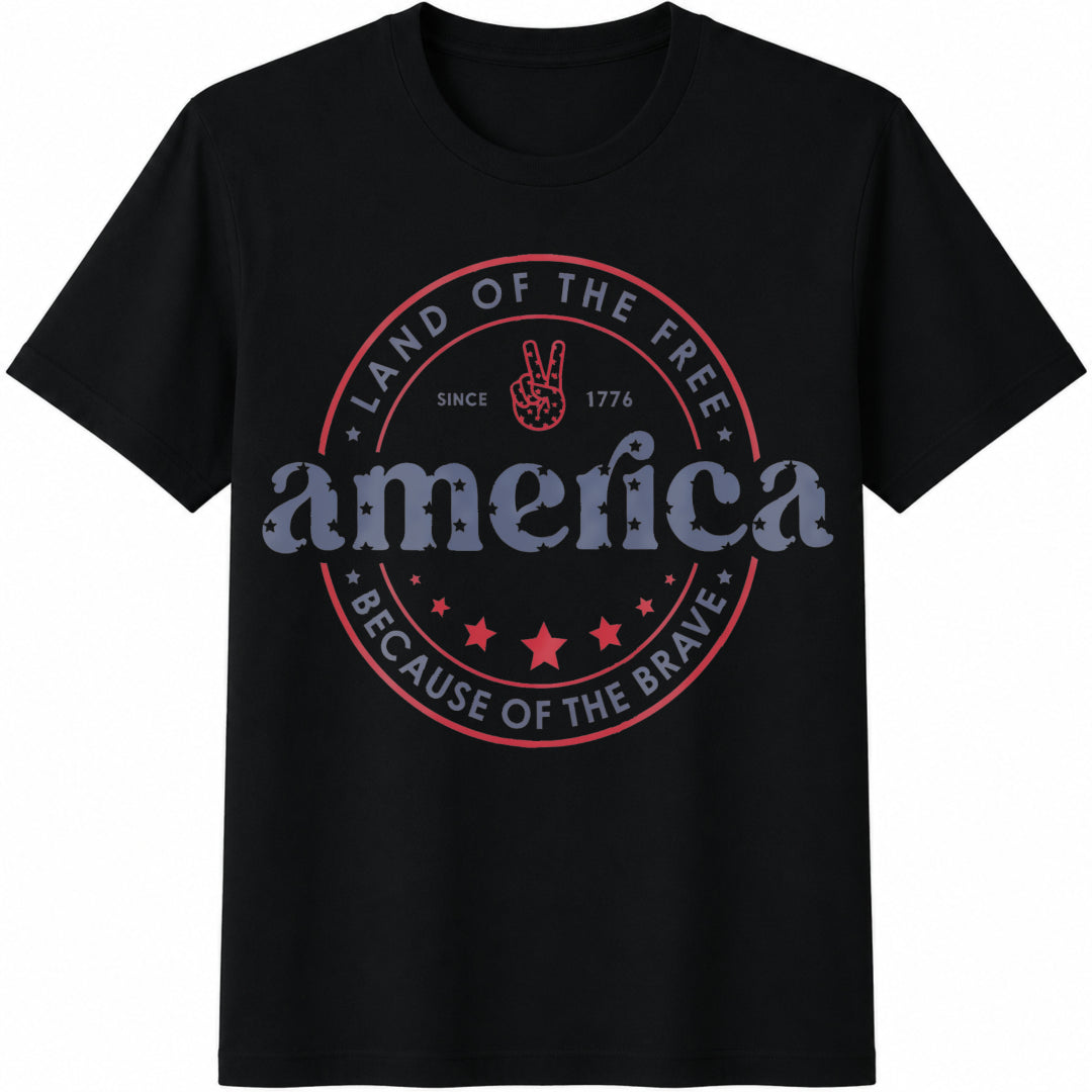 4th of July America Cotton T-Shirt in Black