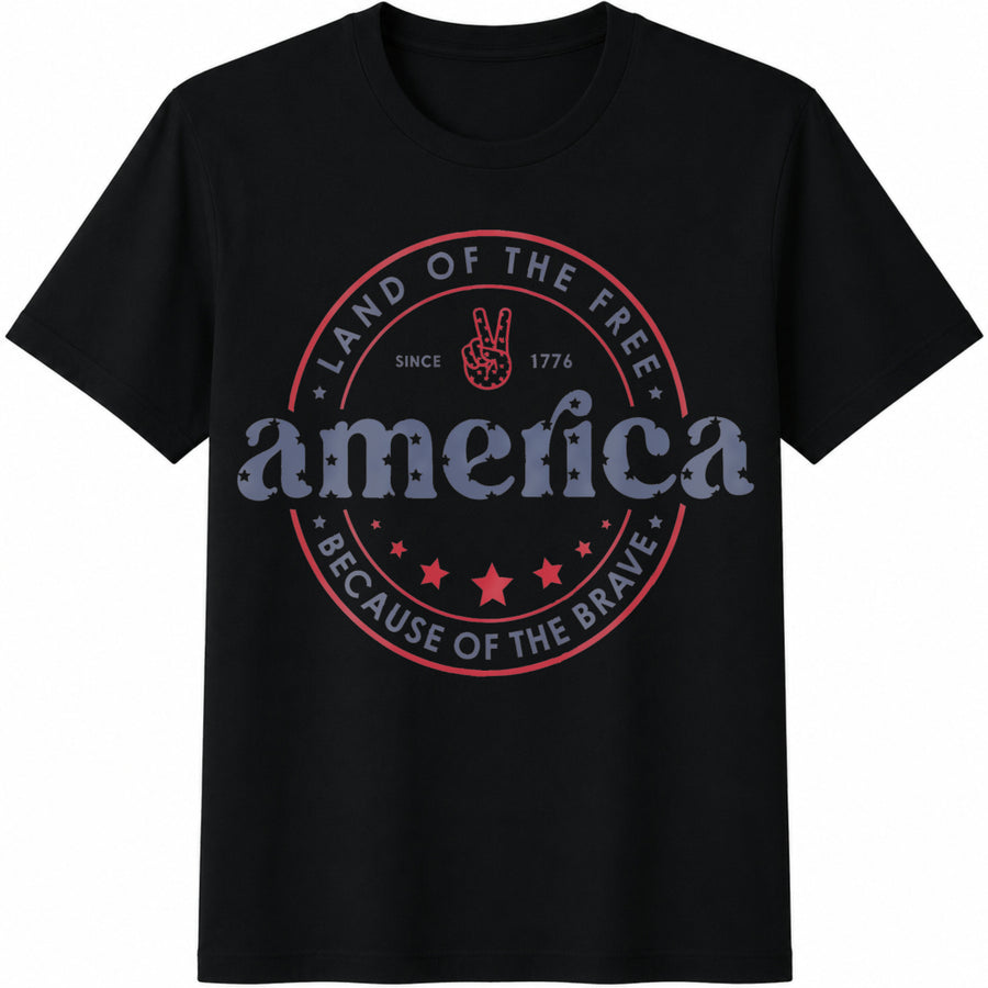 4th of July America Cotton T-Shirt in Black