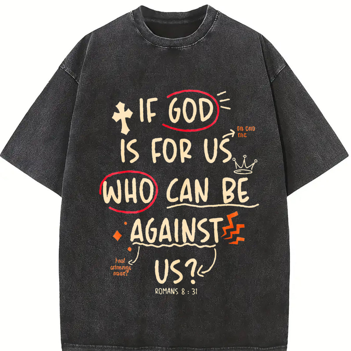 Water Wash. If God Is With Us Who Can Resist Us?1 Piece vintage washed oversized T-shirt in Black