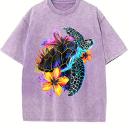 Sea Turtle Hawaiian Flowers Hawaii Scuba Diving Diver vintage washed oversized T-shirt in Purple