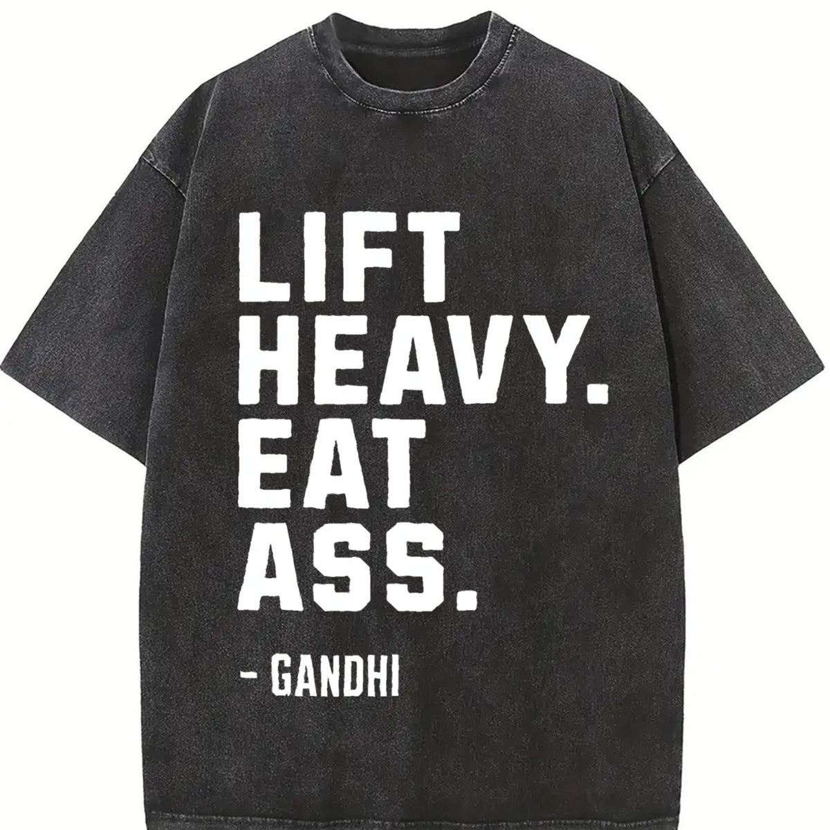 Lift Heavy Eat Ass Meme Gym Back Bodybuilding Motivation vintage washed oversized T-shirt in Black