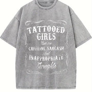 Tattooed Girls Chic Minimalist Vintage Washed T-Shirt in Gray
