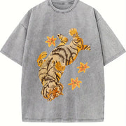Couples Tiger Star Embellishment Hem Detail Artistic vintage washed oversized T-shirt in Gray