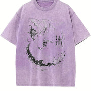 Wizard Dragon Gothic Fantasy Castle Sorcerer Magic Retro Vintage Washed T-Shirt in Purple
