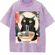 Ramen Cat vintage washed oversized T-shirt in Purple