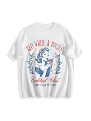 Red White Boujee Cocktails Cotton T-Shirt in White