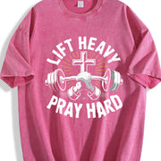 Lift Heavy Pray Hard Vintage Washed T-Shirt in Red